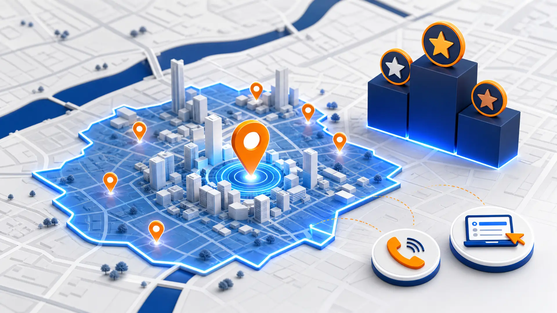 Local SEO map visualization showing service area coverage and rankings